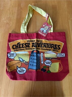 Trader Joe's Cheese Adventures Red Tote Bag with Yellow Handles